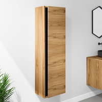 Wood Effect Wall Mounted Tall Bathroom Cabinet 420mm - Roxbi