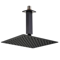 Zana Matt Black 250mm Slim Square Shower Head and Ceiling Arm