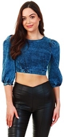 Acid Wash Denim Balloon Sleeve Top