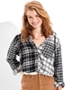 American Eagle Black Cozy Cabin Cropped Hoodie Flannel