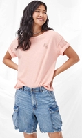 American Eagle Peach Plain Short Sleeve Top