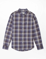 American Eagle Washed Blue Slim Fit Plaid Button-Up Shirt