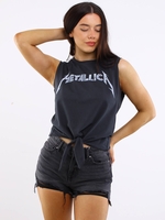 Amplified Charcoal Metallica Logo Print Sleeveless Tee
