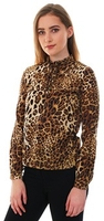 Animal Print Tie High Neck L/Sleeve Top