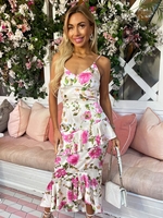 Ax Paris Mty Floral Satin Ruffle Midi Dress