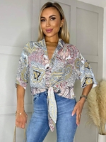Ax Paris Multi Paisley Printed Tie Waist Crop Co-Ord Shirt