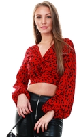 Ax Paris Red Animal Printed Front Knot Crop Top