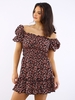 Ax Paris Red Floral Printed Puff Sleeve Frill Detail Mini Dress