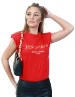 Ax Paris Red Yslove Padded Shoulder Sleeveless T-Shirt