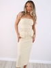 Ax Paris Stone Stretch Cotton Strapless Belted Bodycon Midi Dress