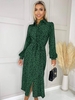 Ax Paris Teal Printed Tie Waist Button Front Shirt Midi Dress