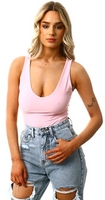 Baby Pink Slinky Racer Back V Neck Sleeveless Bodysuit