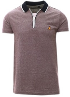 Burgundy Birdseye Contrast Trim Quarter Zip Short Sleeve Polo Shirt