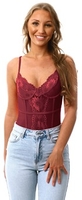 Burgundy Callie Underwired Stretch Lace Thong Bodysuit
