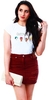 Burgundy Frayed Hem Distressed Denim Mini Skirt