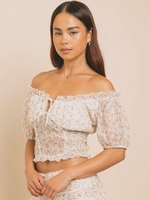 Daisy Street Cream Floral Puff Sleeve Co-Ord Crop Top