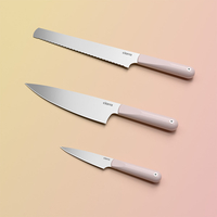 Ciarra Beyond Trio Knife Set with Gift Box,  with Chef Knife,  Serrated Bread Knife and Utility or Paring Knife,  High Carbon Stainless Steel with Ergonomic Handle Pink