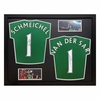 Peter Schmeichel & Edwin Van Der Sar double signed shirt display