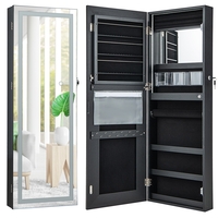 108cm Lockable Jewelry Mirror Cabinet with 3-Color LED Lights-Black1