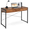 112 x 48 x 76cm Wooden Study Computer Desk with 2 Drawers-Rustic Brown