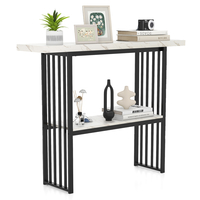 120 cm Long Narrow Console Table Faux Marble Entryway Table-White