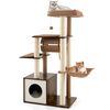 127cm Wood Cat Tree with Hammock and Swing Tunnel-Brown