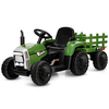 12V Kids Ride On Tractor with Trailer Music and LED Lights-Dark Green
