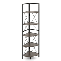 160 CM 5 tier Corner Bookshelf with Metal Frame X-shaped Brackets-Oak