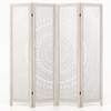 166cm 4-Panel Room Divider with Carved Pattern and Solid Wood Frame