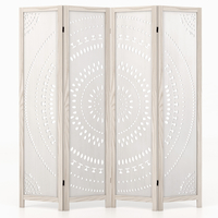 166cm 4-Panel Room Divider with Carved Pattern and Solid Wood Frame