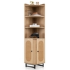 172 cm Tall PE Rattan Corner Cabinet with 2 Doors and 4 Open Shelves-Natural