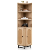 172 cm Tall PE Rattan Corner Cabinet with 2 Doors and 4 Open Shelves-Natural
