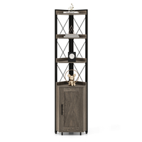 180cm Tall Corner Bookshelf with 5-position Adjustable Shelf and Door-Grey