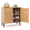 2-Door 4-Tier Shoe Rack Organizer with Ventilated Woven Doors-Teak
