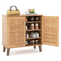 2-Door 4-Tier Shoe Rack Organizer with Ventilated Woven Doors-Teak