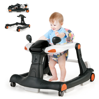 2-in-1 Foldable Baby Walker with Adjustable Height and Speed-Black