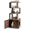 2-in-1 Hidden Cat Litter Box Enclosure with 3 Open Shelves-Rustic Brown
