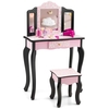 2 in 1 Kids Vanity Table and Stool Set for Girl Children-Pink Leopard Print