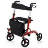 2 in 1 Walker Aluminium Mobility Walking Aid with Seat Adjustable-Red