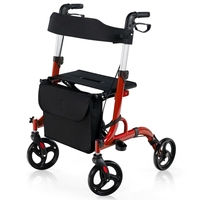 2 in 1 Walker Aluminium Mobility Walking Aid with Seat Adjustable-Red