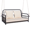 2-Person Patio Wicker Swing Chair with Removable Cushions for Garden,  Poolside,  Backyard-Off White