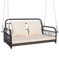 2-Person Patio Wicker Swing Chair with Removable Cushions for Garden,  Poolside,  Backyard-Off White