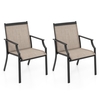 2 Piece Patio Dining Chairs with Breathable Seat and Metal Frame-Coffee
