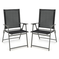 2 Piece Patio Folding Dining Chair Set with Weather-resistant Fabric-Black