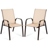2 Piece Patio Outdoor Camping Chairs Set with Breathable Fabric-Coffee