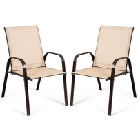 2 Piece Patio Outdoor Camping Chairs Set with Breathable Fabric-Coffee