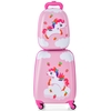 2 Pieces Kids Luggage Set with Wheels and Height Adjustable Handle-Cream Pink