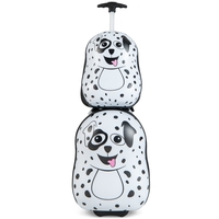2 Pieces Kids Luggage Set with Wheels and Height Adjustable Handle-White & Black