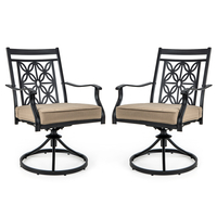 2 Pieces Outdoor Bistro Dining Chair Set Swivel Chairs with Blossom Pattern Backrest-Khaki