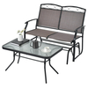2 Pieces Patio Glider Conversation Set with Tempered Glass Coffee Table-Brown